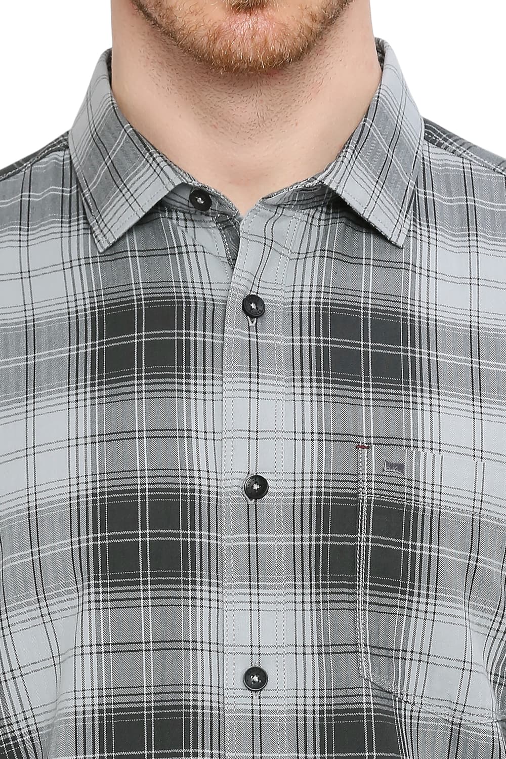 BASICS SLIM FIT COTTON HERRINGBONE TWILL CHECKS SHIRT