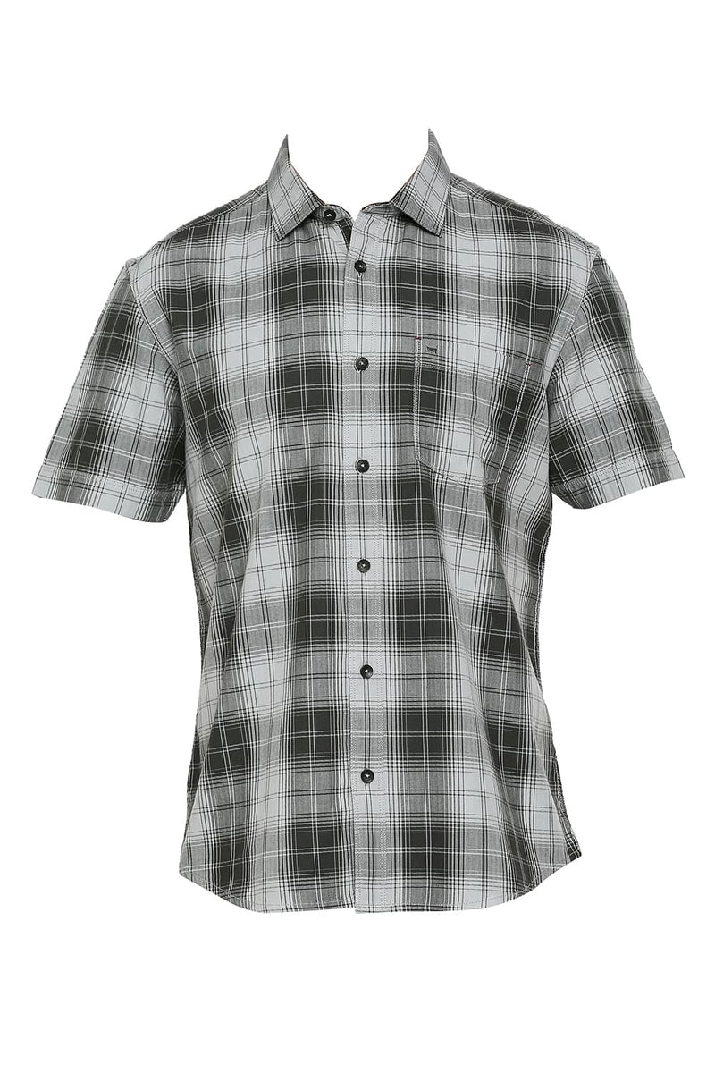 BASICS SLIM FIT COTTON HERRINGBONE TWILL CHECKS HALFSLEEVES SHIRT