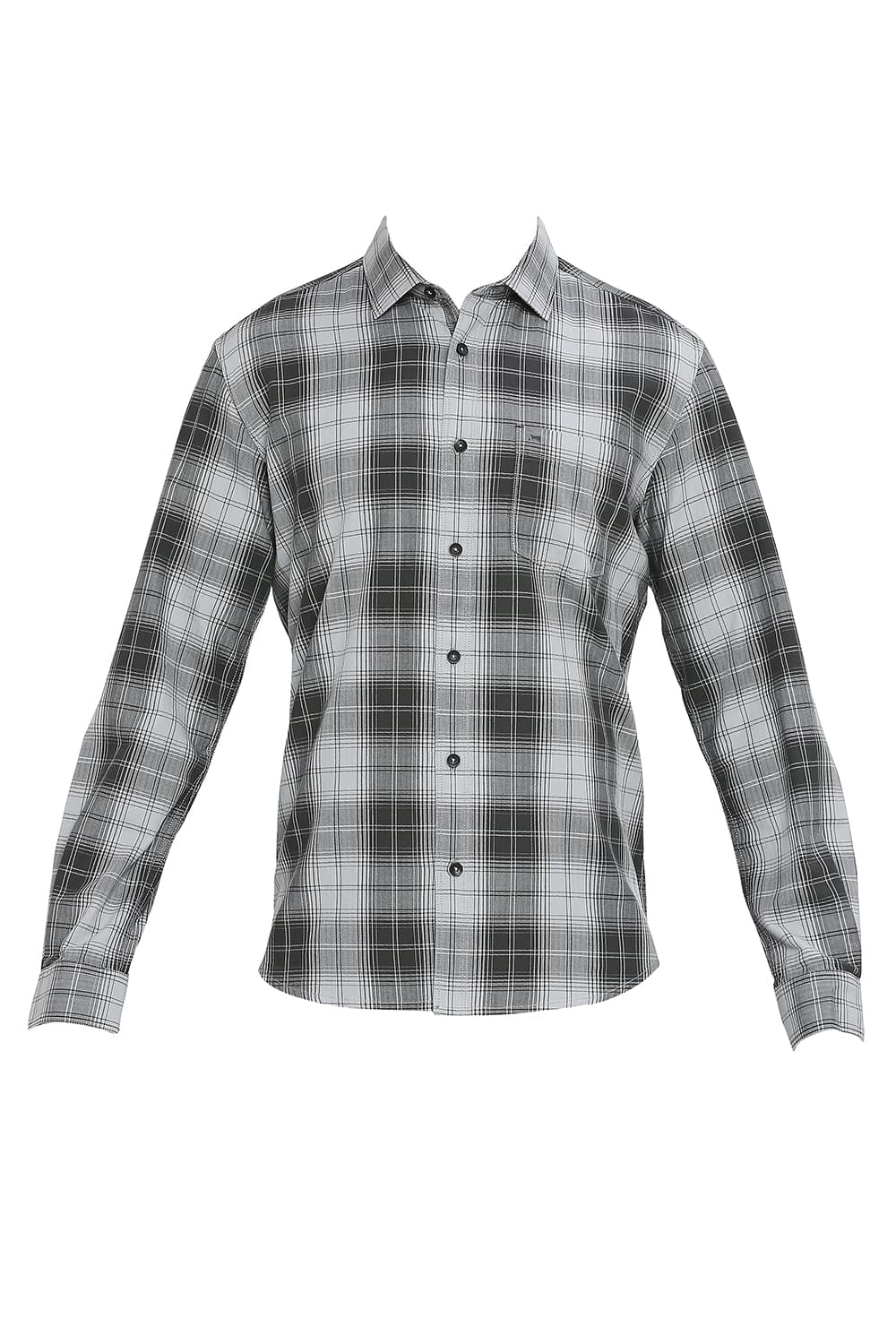 BASICS SLIM FIT COTTON HERRINGBONE TWILL CHECKS SHIRT