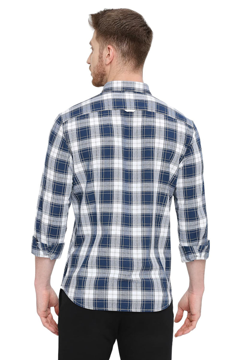 BASICS SLIM FIT COTTON HERRINGBONE TWILL CHECKS SHIRT