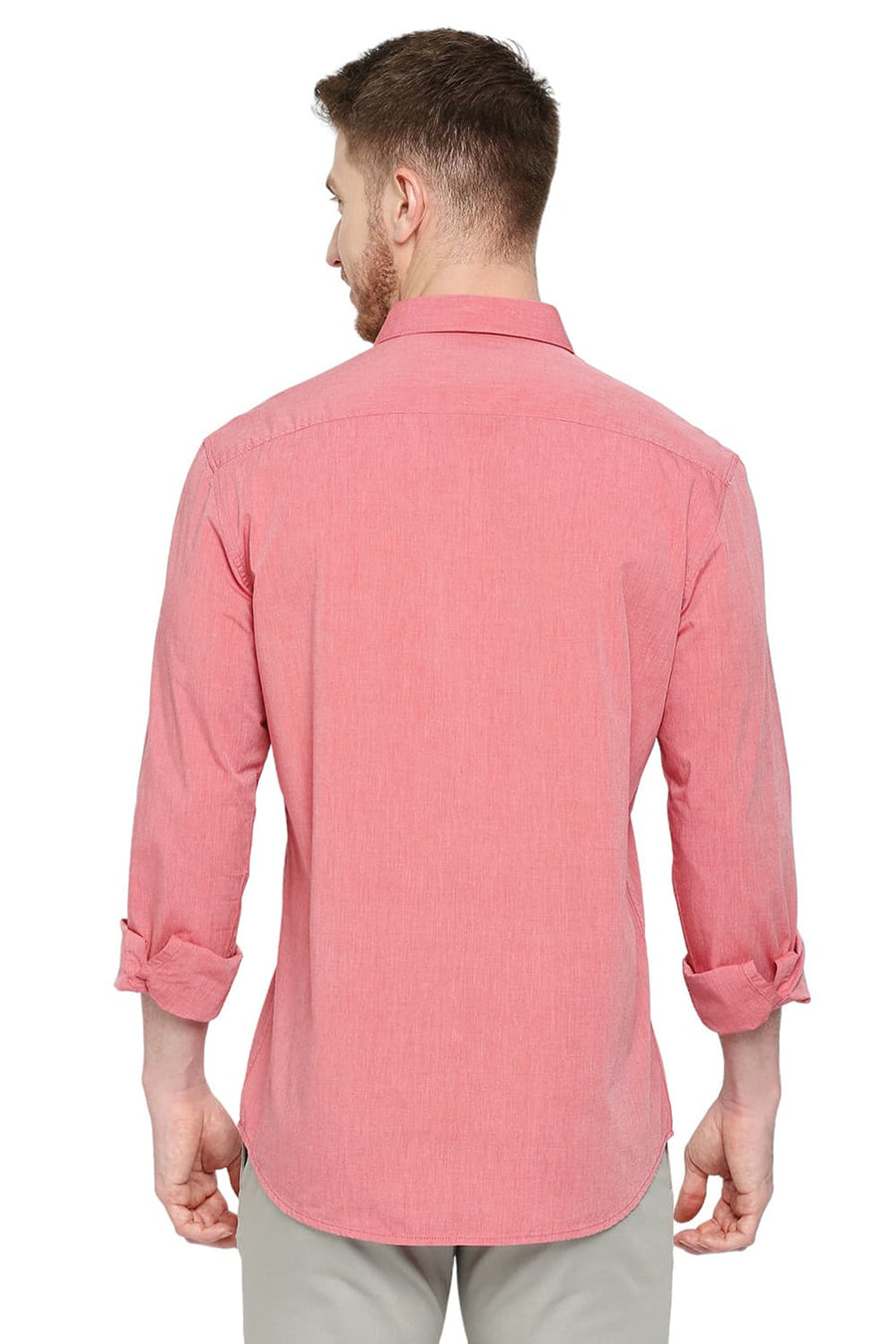 BASICS SLIM FIT POMPEIAN RED COTTON FIL-A-FIL SHIRT
