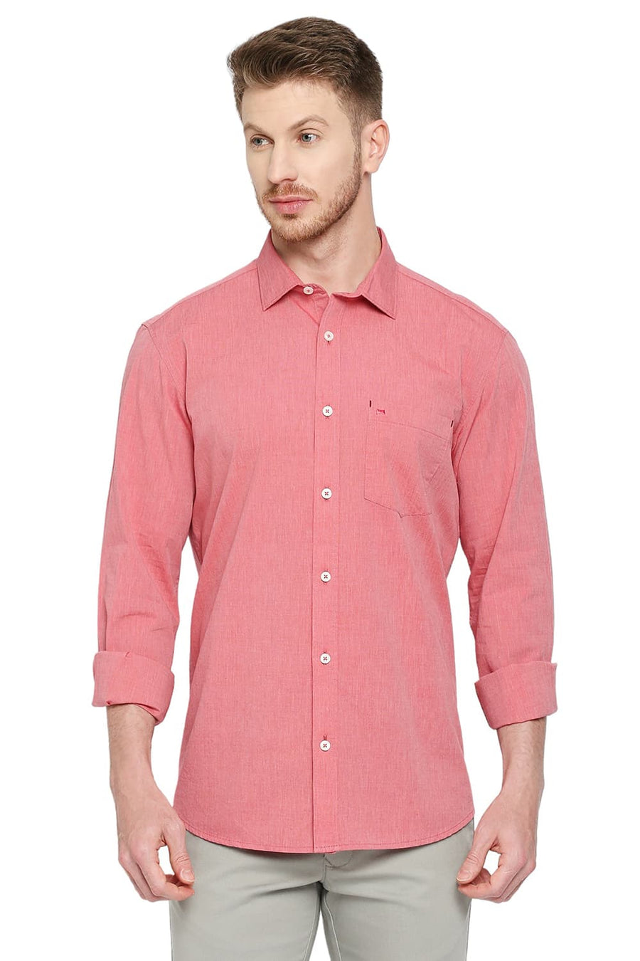BASICS SLIM FIT POMPEIAN RED COTTON FIL-A-FIL SHIRT