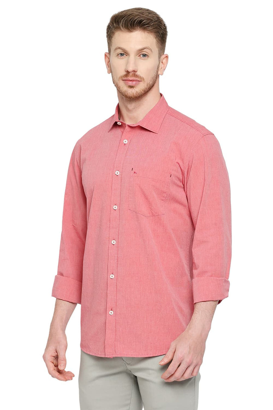 BASICS SLIM FIT POMPEIAN RED COTTON FIL-A-FIL SHIRT