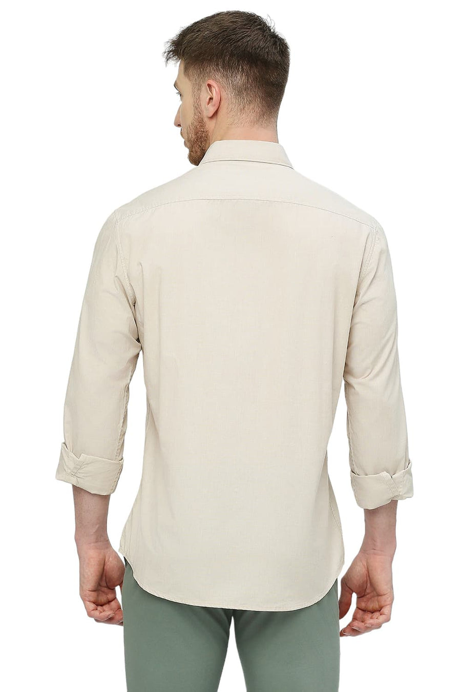 BASICS SLIM FIT SOYBEAN ECRU COTTON FIL-A-FIL SHIRT