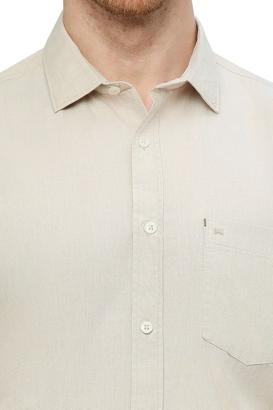 BASICS SLIM FIT SOYBEAN ECRU COTTON FIL-A-FIL SHIRT