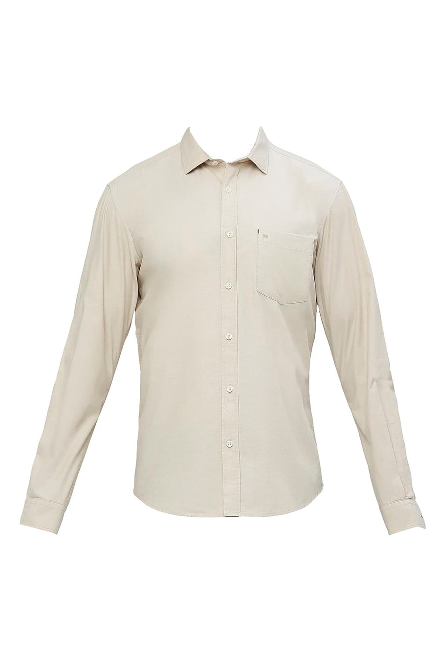 BASICS SLIM FIT SOYBEAN ECRU COTTON FIL-A-FIL SHIRT