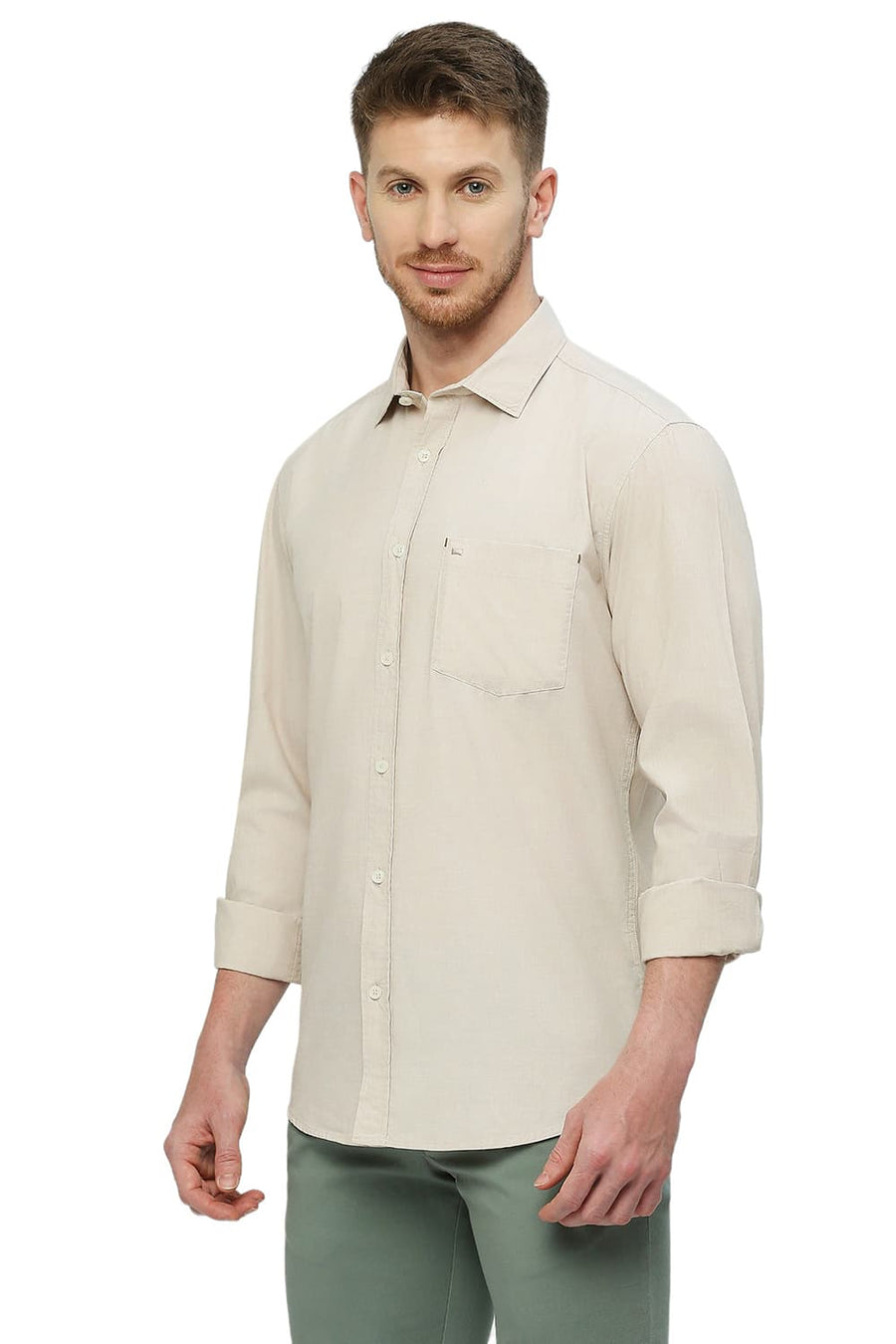 BASICS SLIM FIT SOYBEAN ECRU COTTON FIL-A-FIL SHIRT
