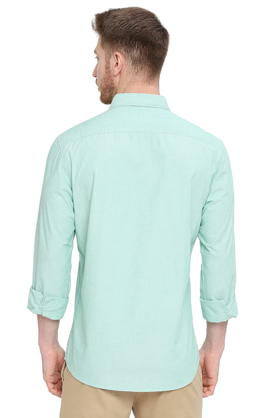BASICS SLIM FIT MEADOW GREEN COTTON FIL-A-FIL SHIRT