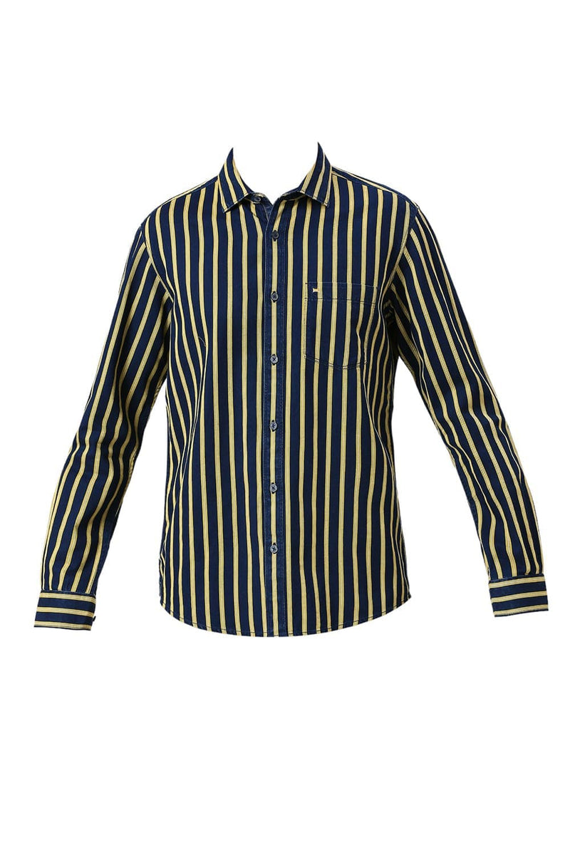 SLIM FIT COTTON INDIGO STRIPE SHIRT