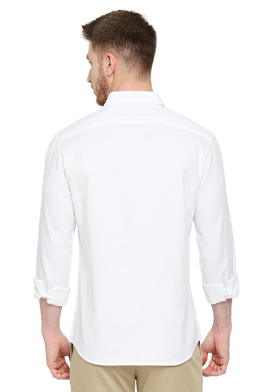 BASICS SLIM FIT MARSHMALLOW WHITE COTTON DOBBY SHIRT