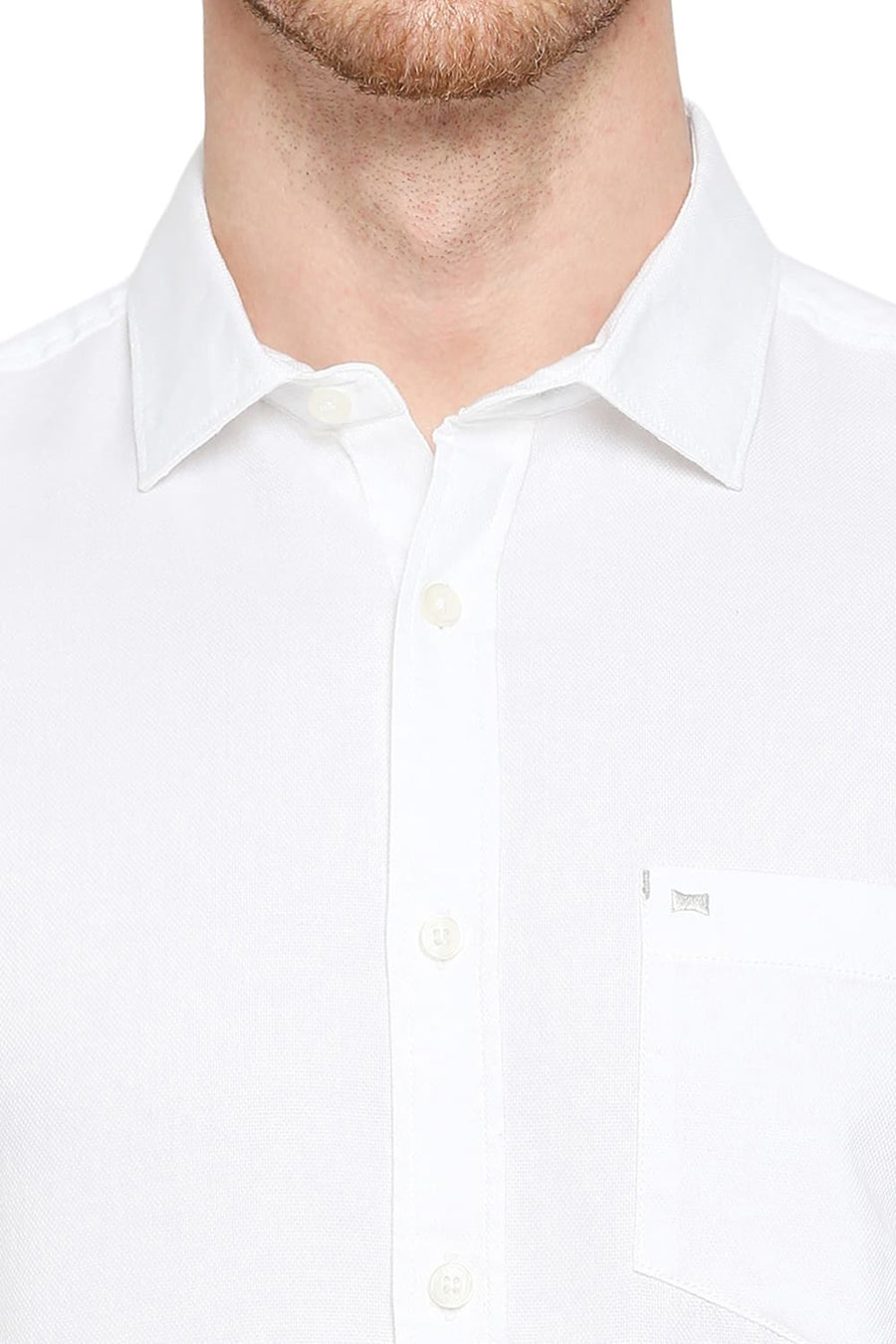 BASICS SLIM FIT MARSHMALLOW WHITE COTTON DOBBY SHIRT