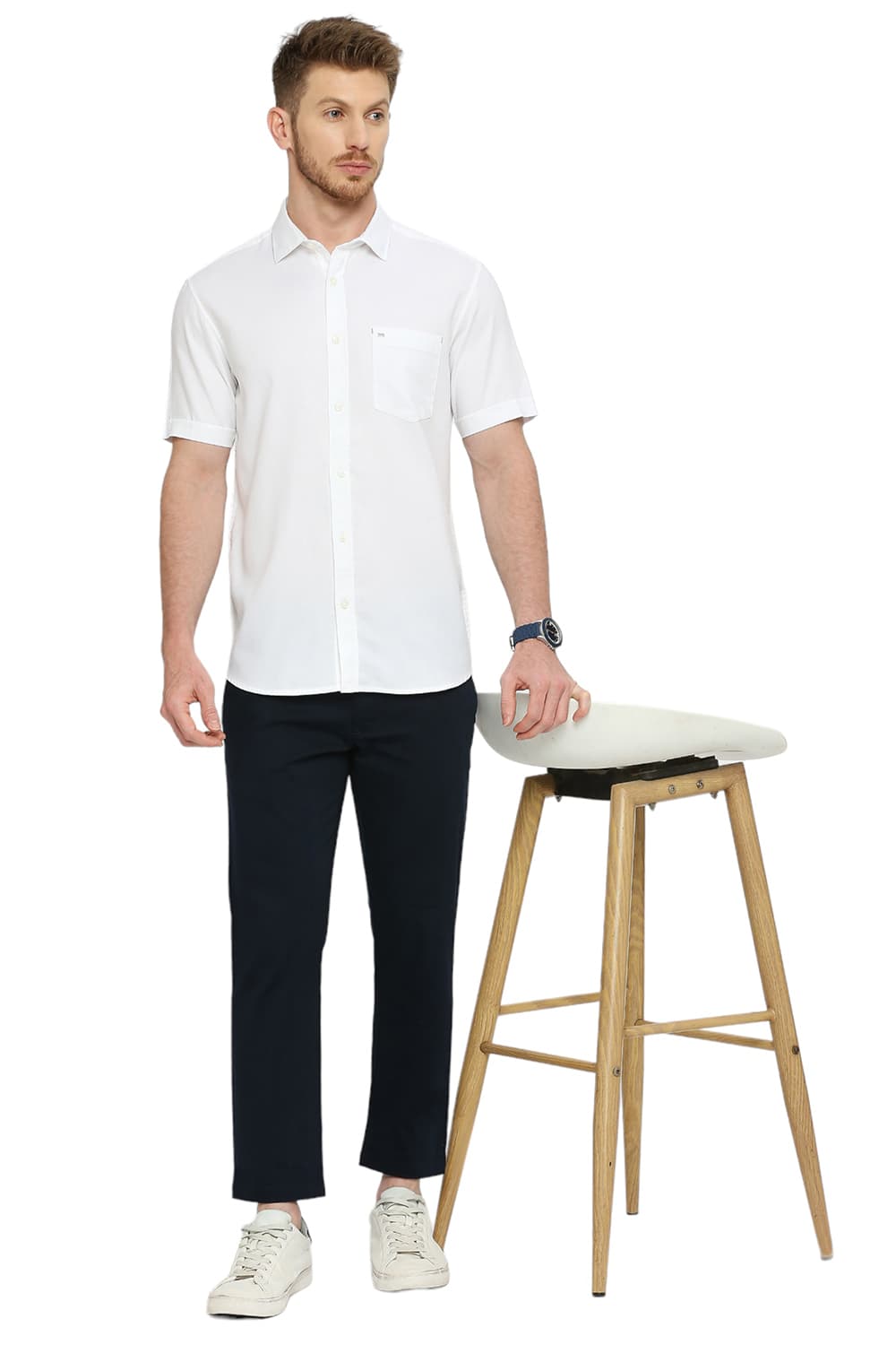 BASICS SLIM FIT COTTON DOBBY HALFSLEEVES SHIRT