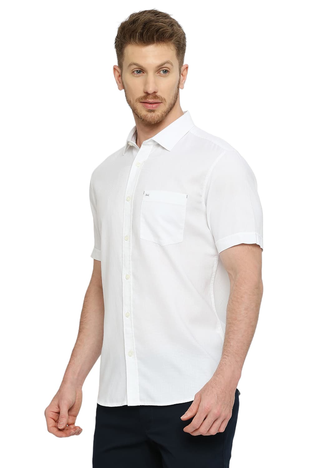 BASICS SLIM FIT COTTON DOBBY HALFSLEEVES SHIRT