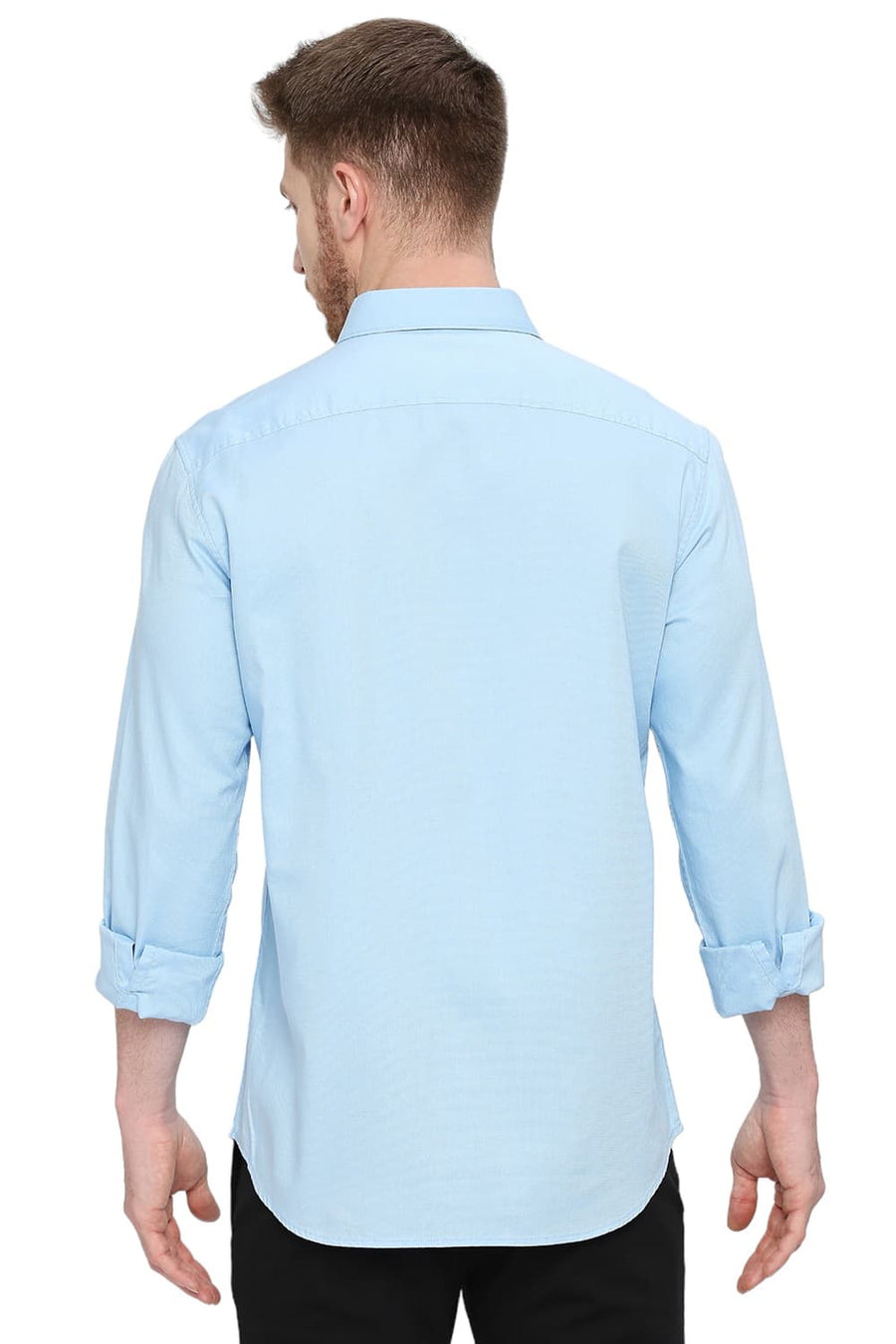 BASICS SLIM FIT RADIANCE BLUE COTTON DOBBY SHIRT