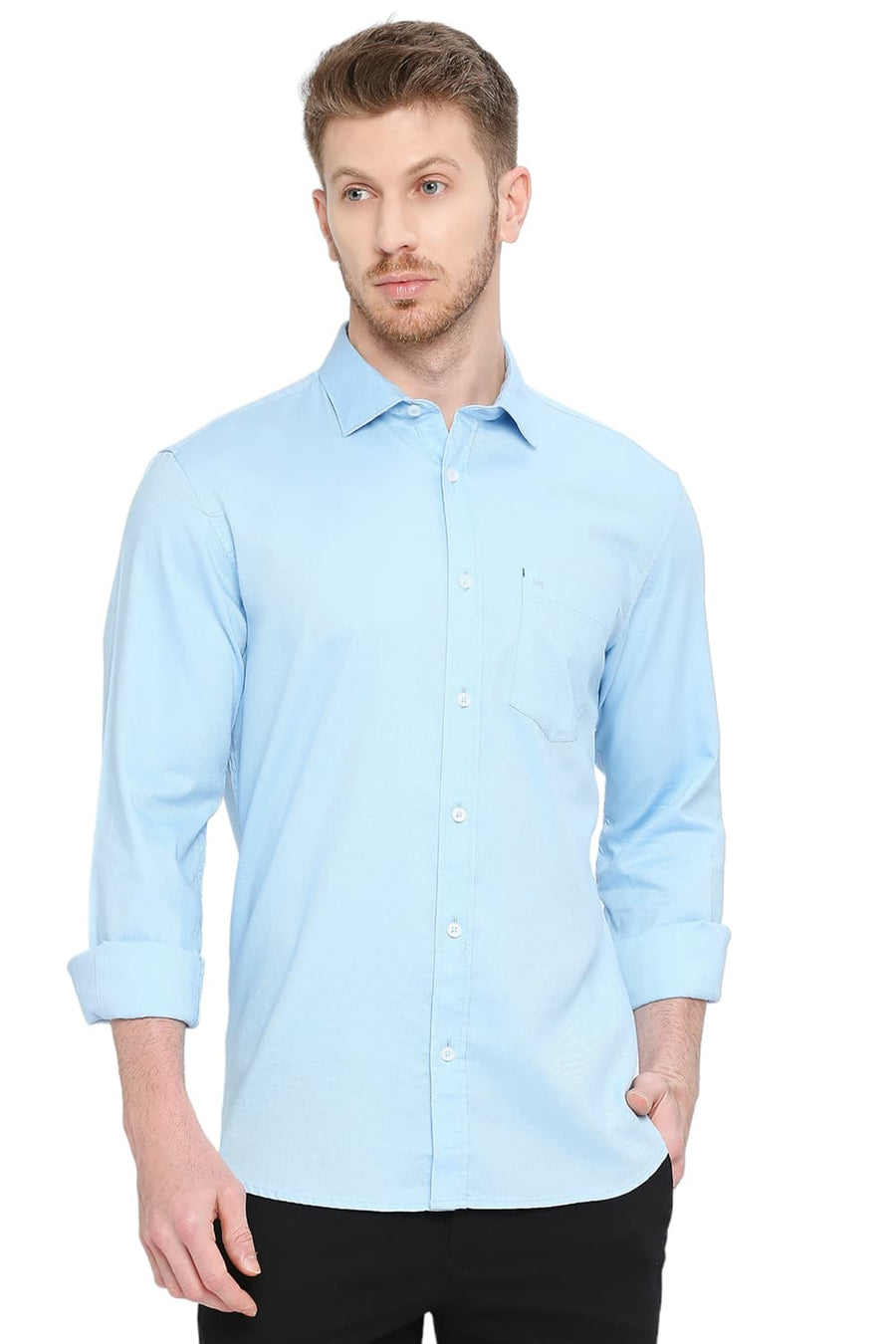 BASICS SLIM FIT RADIANCE BLUE COTTON DOBBY SHIRT