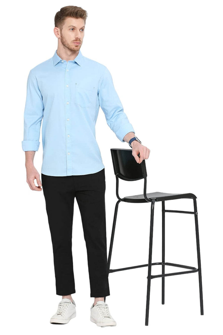 BASICS SLIM FIT RADIANCE BLUE COTTON DOBBY SHIRT