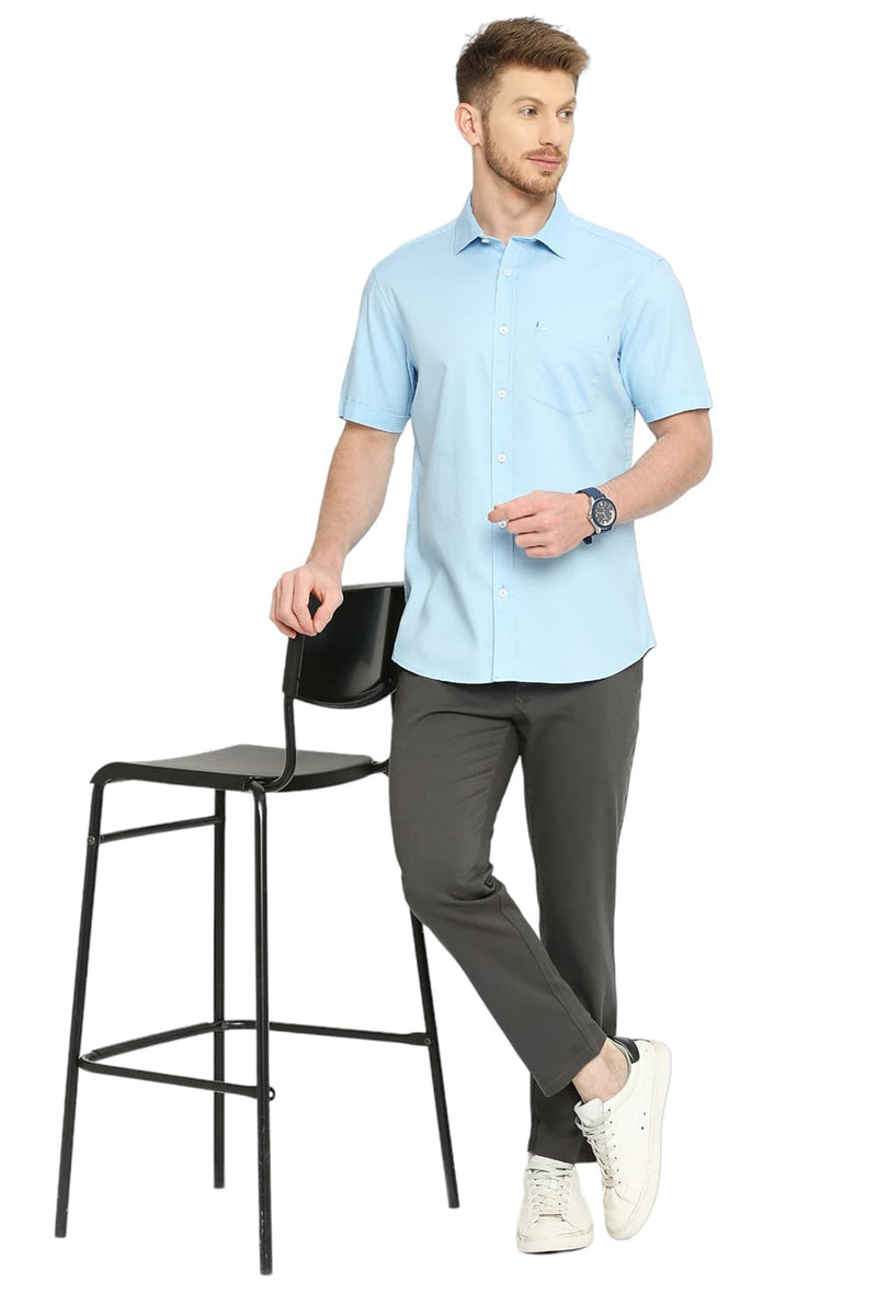 BASICS SLIM FIT COTTON DOBBY HALFSLEEVES SHIRT