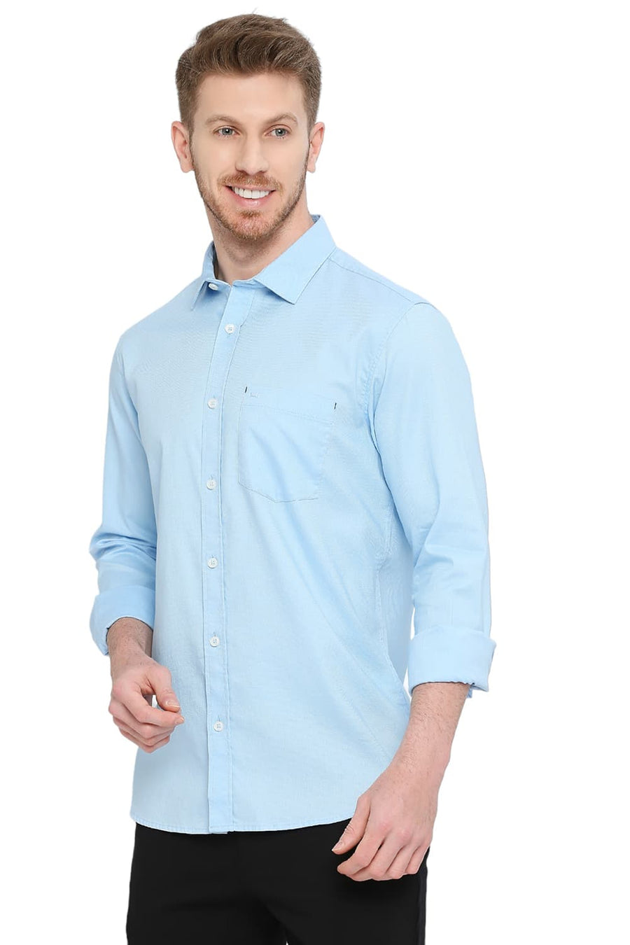 BASICS SLIM FIT RADIANCE BLUE COTTON DOBBY SHIRT
