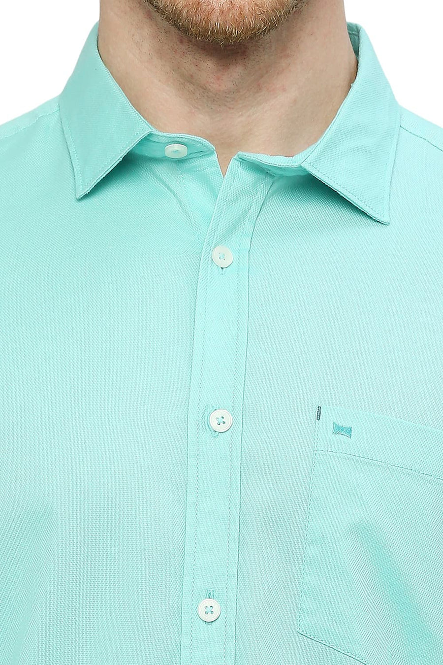 BASICS SLIM FIT LAGOON GREEN COTTON DOBBY SHIRT