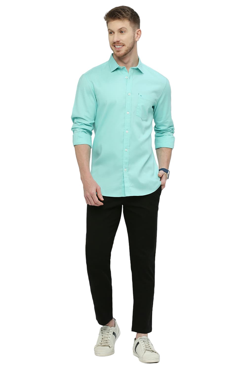 BASICS SLIM FIT COTTON DOBBY SHIRT