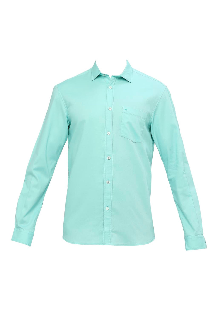 BASICS SLIM FIT LAGOON GREEN COTTON DOBBY SHIRT