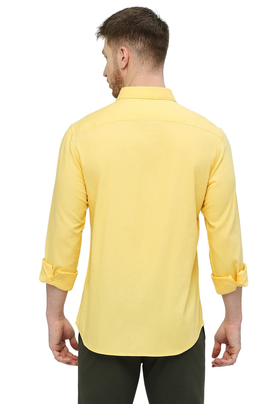 BASICS SLIM FIT YARROW YELLOW COTTON DOBBY SHIRT