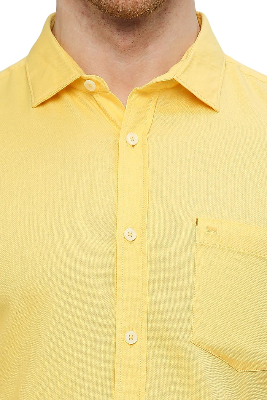BASICS SLIM FIT YARROW YELLOW COTTON DOBBY SHIRT