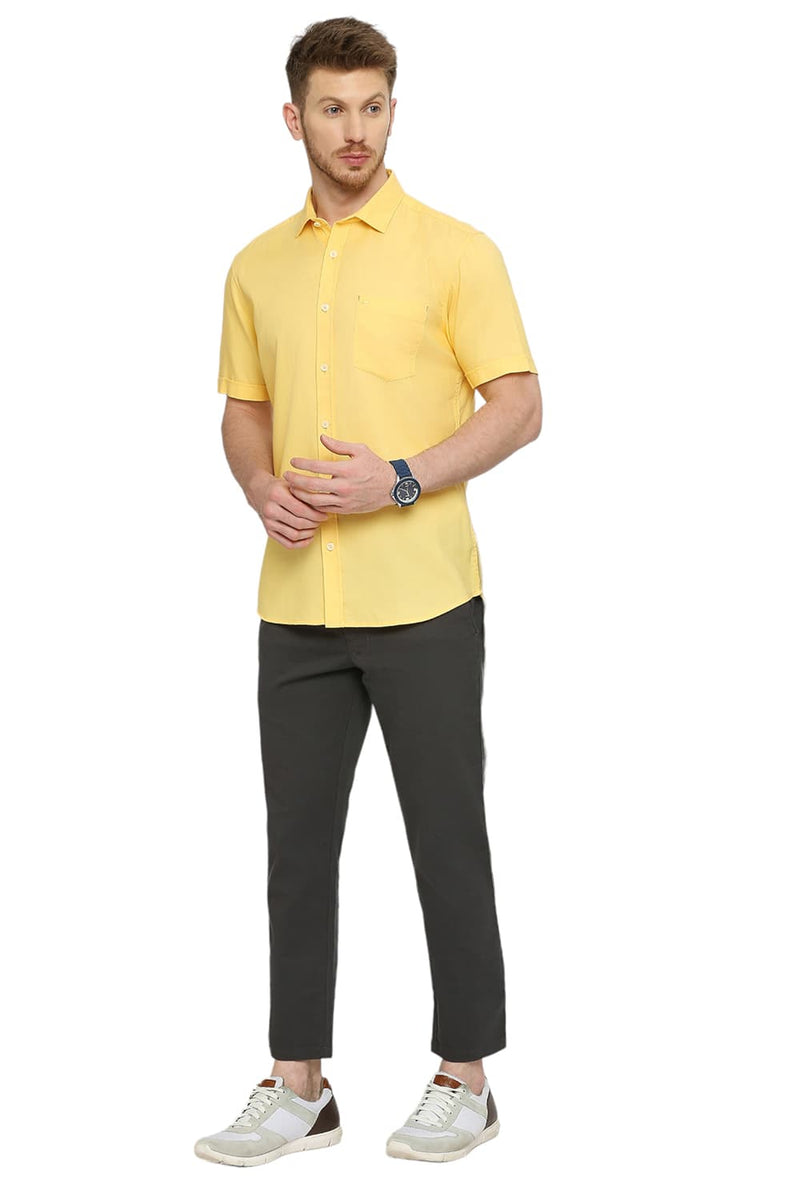 BASICS SLIM FIT COTTON DOBBY HALFSLEEVES SHIRT