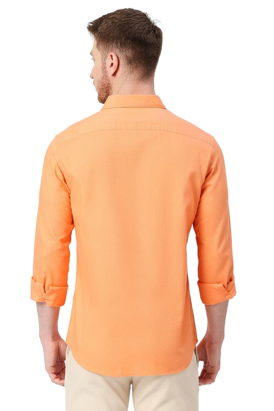 BASICS SLIM FIT EXOTIC ORANGE COTTON DOBBY SHIRT