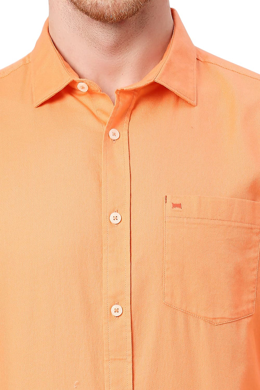 BASICS SLIM FIT EXOTIC ORANGE COTTON DOBBY SHIRT