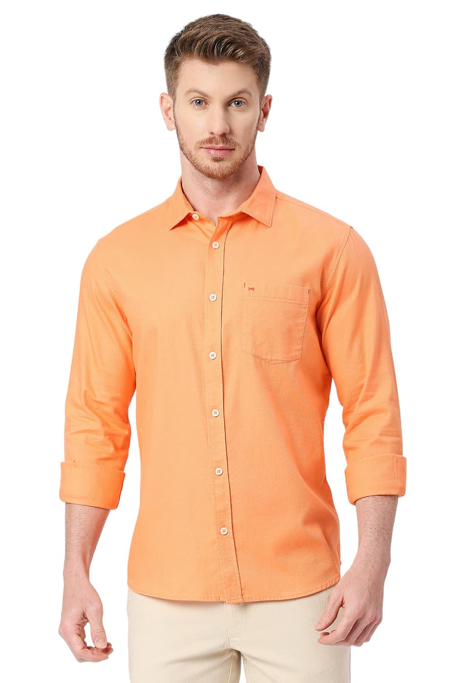 BASICS SLIM FIT EXOTIC ORANGE COTTON DOBBY SHIRT