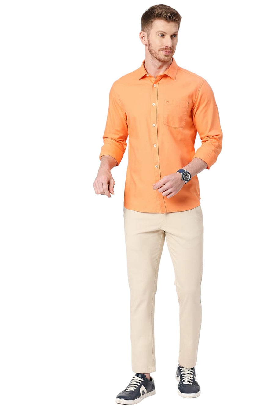 BASICS SLIM FIT EXOTIC ORANGE COTTON DOBBY SHIRT