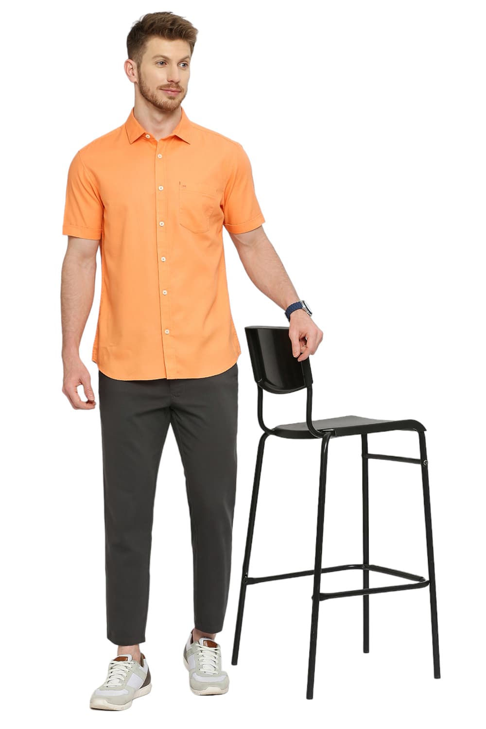 BASICS SLIM FIT COTTON DOBBY HALFSLEEVES SHIRT