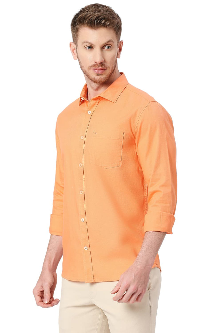 BASICS SLIM FIT EXOTIC ORANGE COTTON DOBBY SHIRT