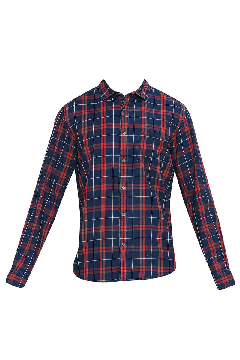 BASICS SLIM FIT COTTON INDIGO CHECKS SHIRT