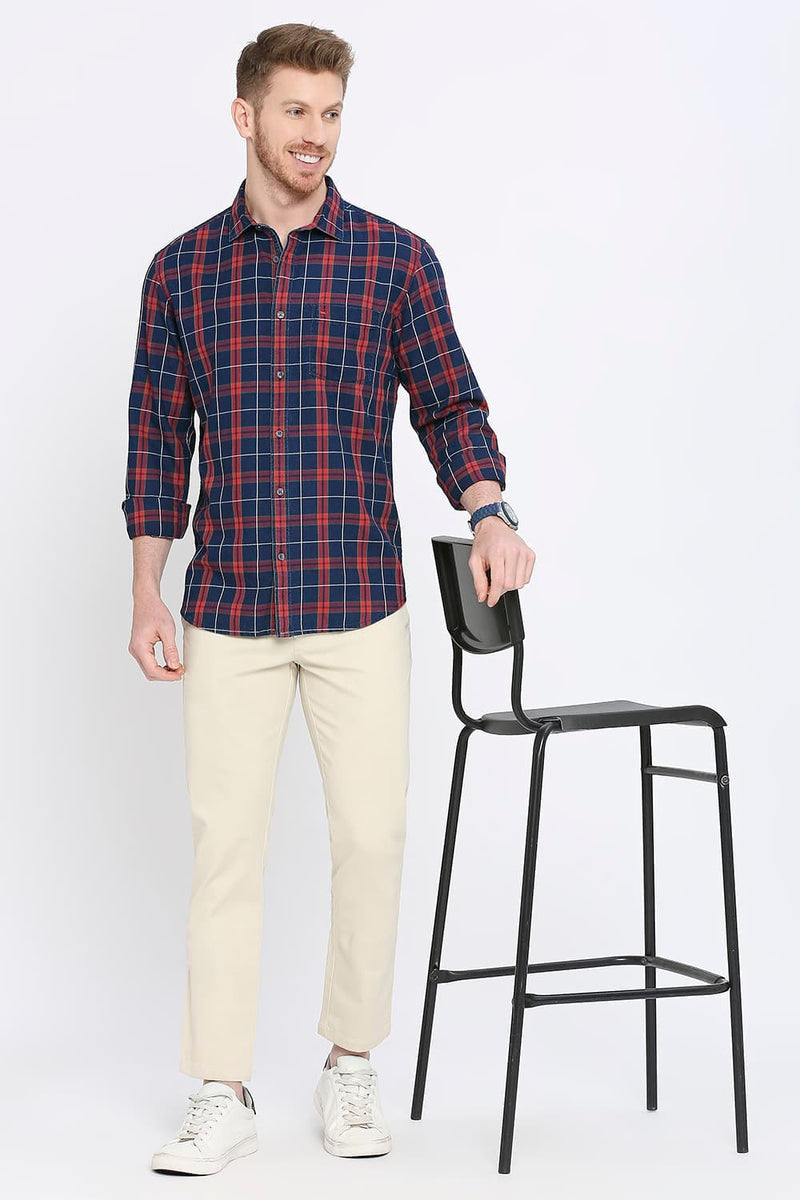 Slim Fit Cotton Indigo Checks Shirt