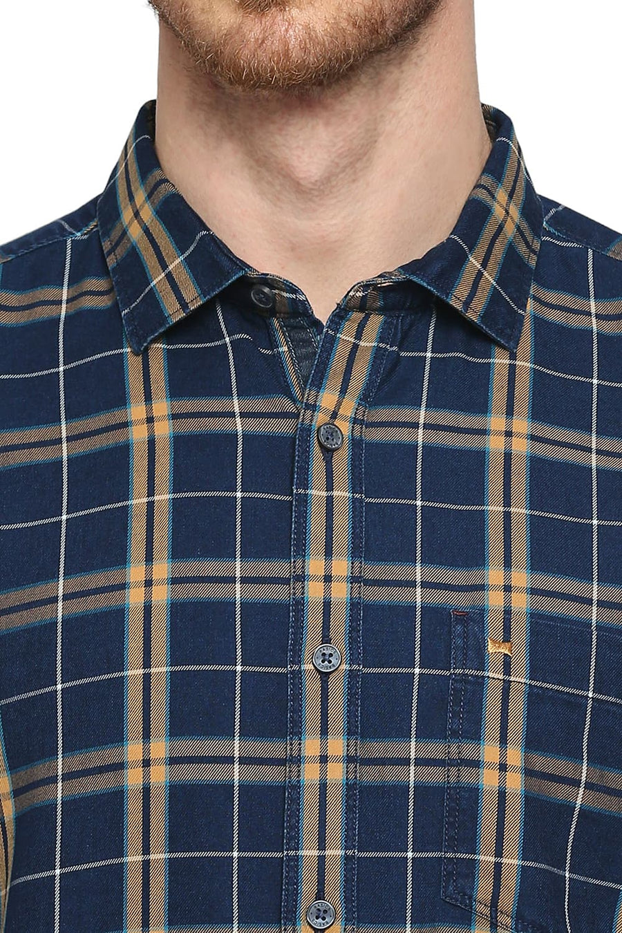 BASICS SLIM FIT CLAY BRICK COTTON INDIGO CHECKS SHIRT