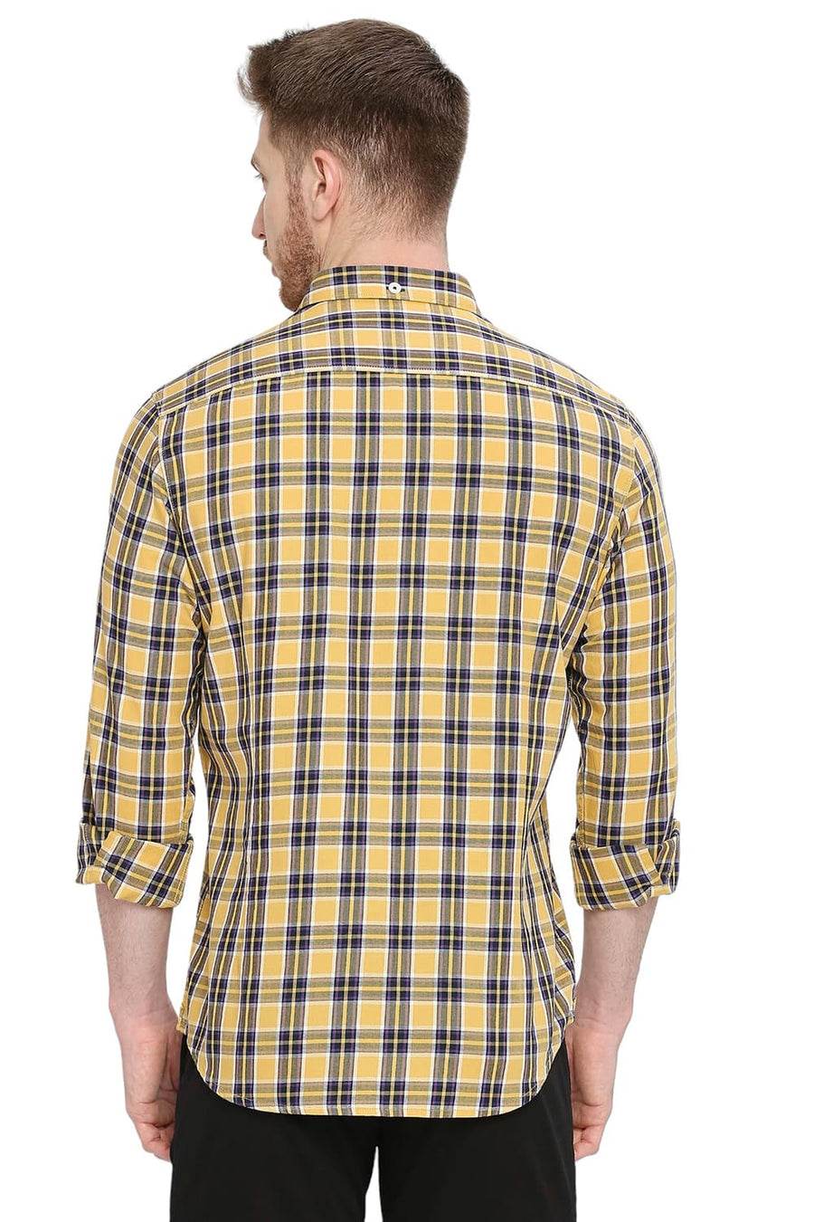 BASICS SLIM FIT MOONSTONE ECRU COTTON TWILL CHECKS SHIRT