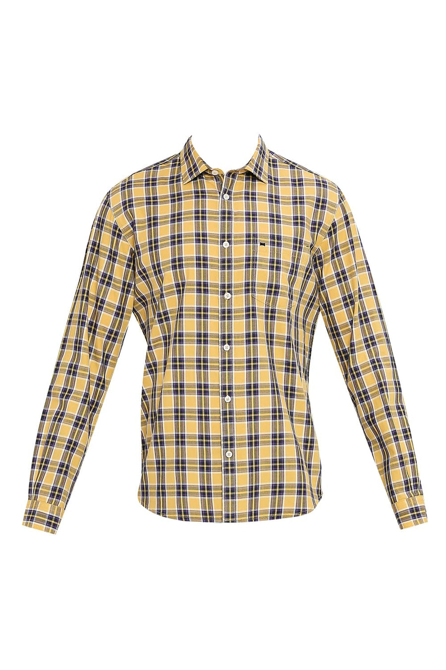BASICS SLIM FIT MOONSTONE ECRU COTTON TWILL CHECKS SHIRT