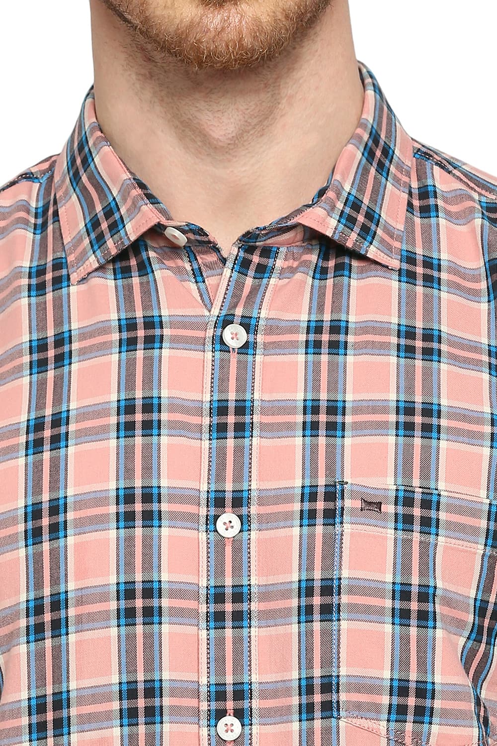 BASICS SLIM FIT COTTON TWILL CHECKS HALFSLEEVES SHIRT