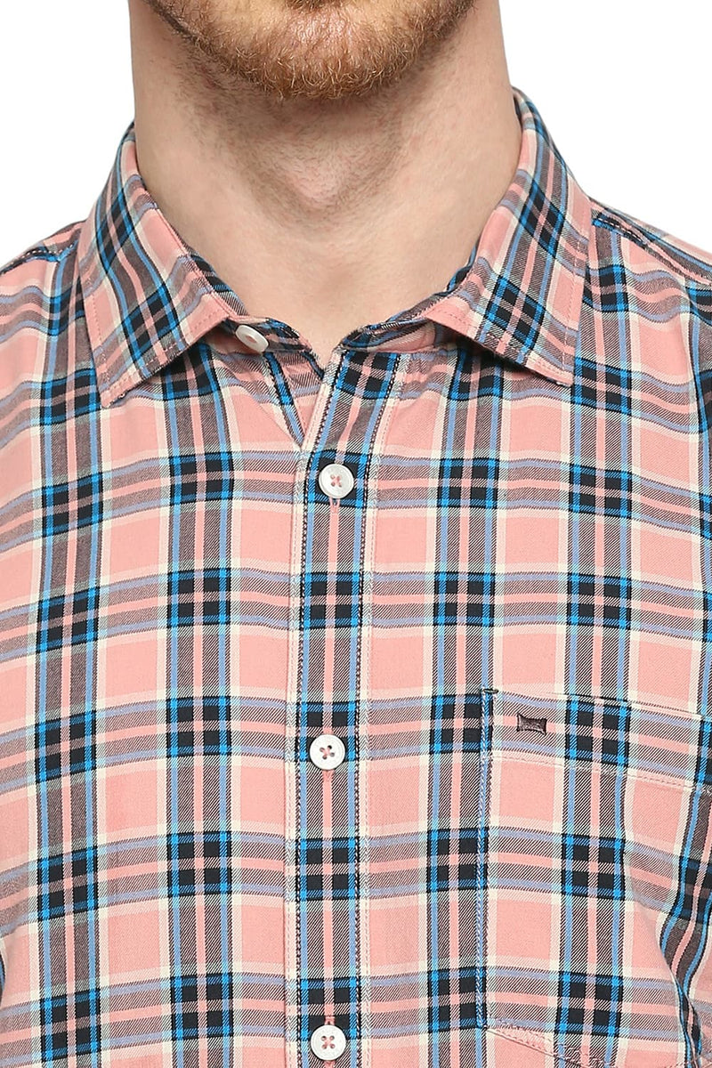 BASICS SLIM FIT COTTON TWILL CHECKS HALFSLEEVES SHIRT