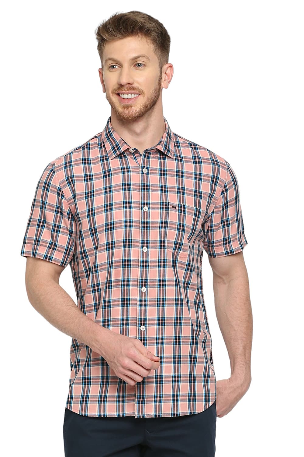 BASICS SLIM FIT COTTON TWILL CHECKS SHIRT