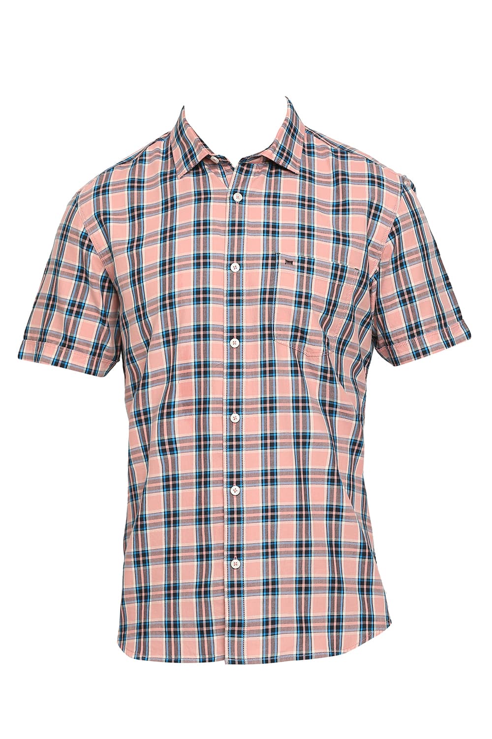 BASICS SLIM FIT COTTON TWILL CHECKS HALFSLEEVES SHIRT