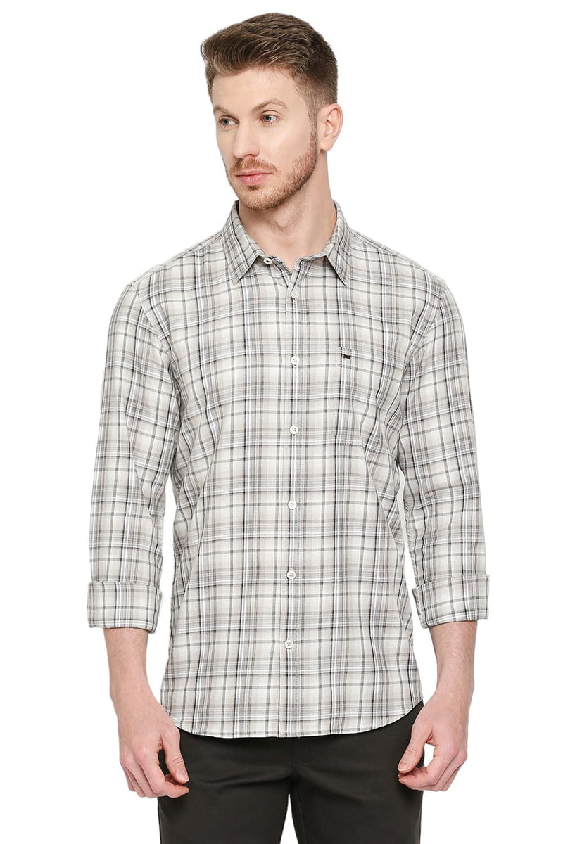 BASICS SLIM FIT COTTON TWILL CHECKS SHIRT