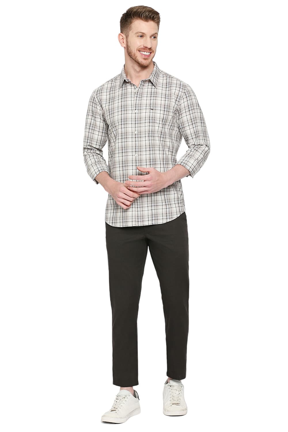 BASICS SLIM FIT COTTON TWILL CHECKS SHIRT