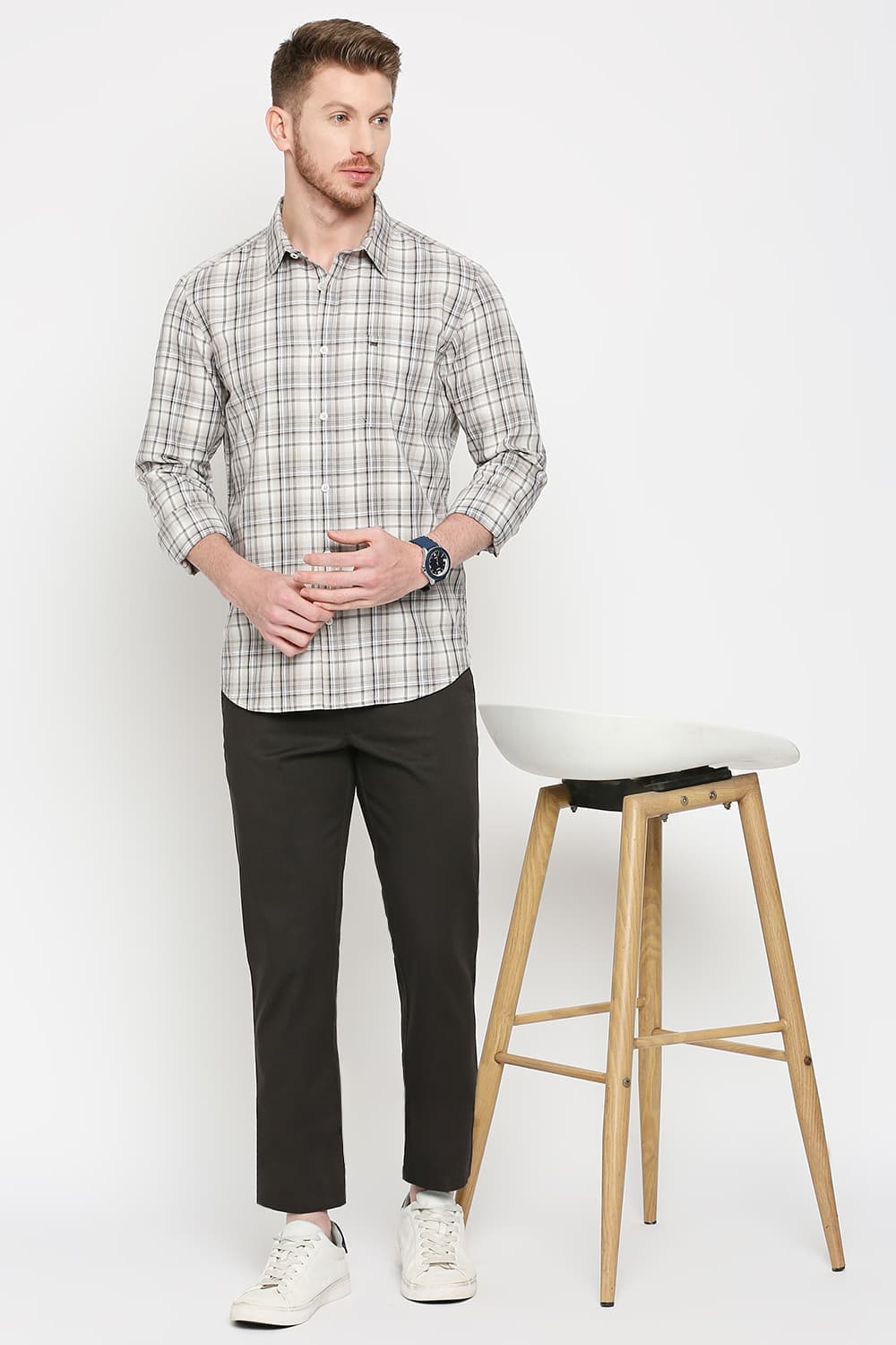 Slim Fit Cotton Twill Checks Shirt