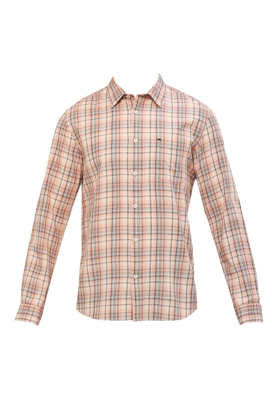BASICS SLIM FIT DUSTY ORANGE COTTON TWILL CHECKS SHIRT