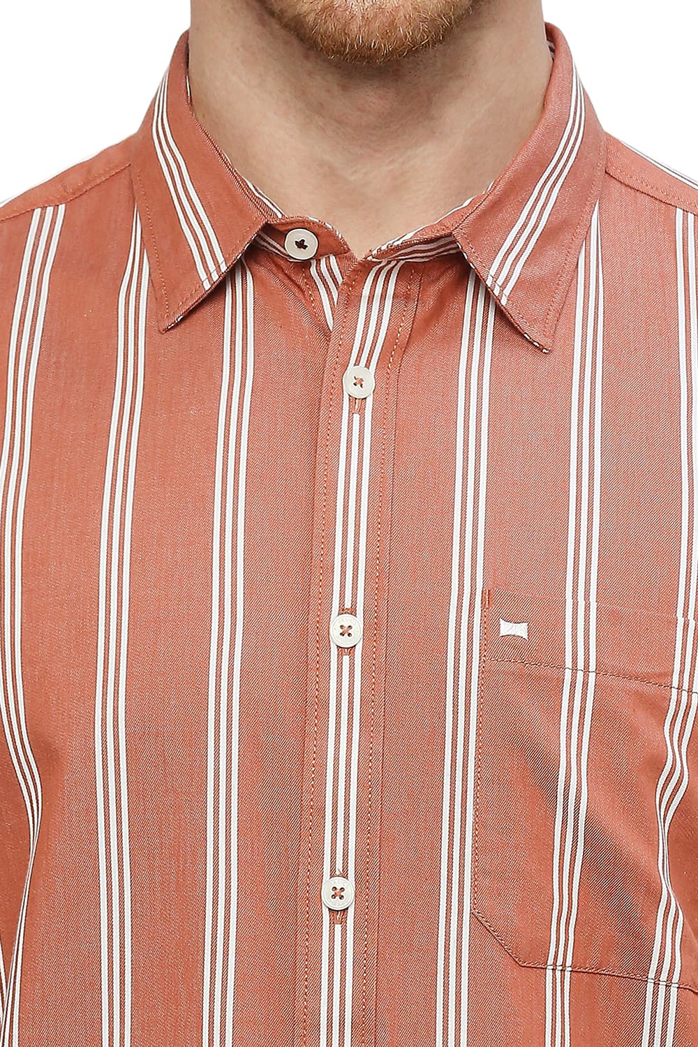 BASICS SLIM FIT COTTON TWILL STRIPES SHIRT