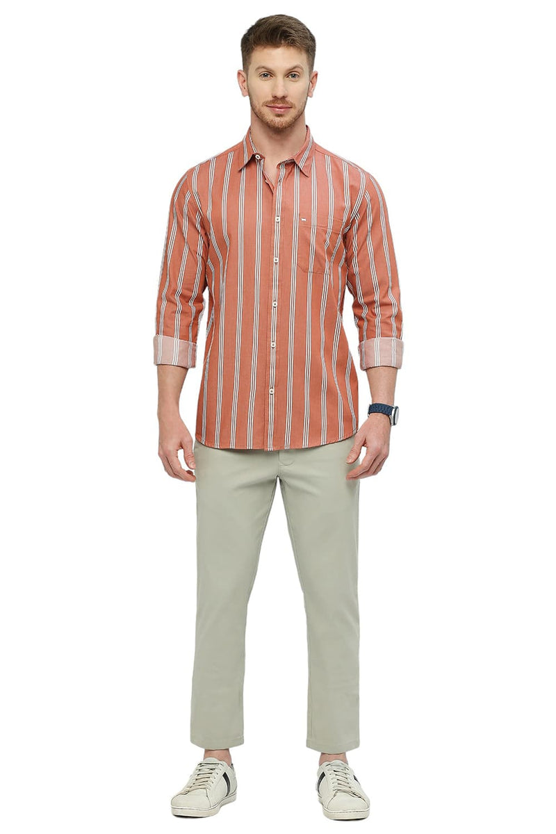 BASICS SLIM FIT COTTON TWILL STRIPES SHIRT