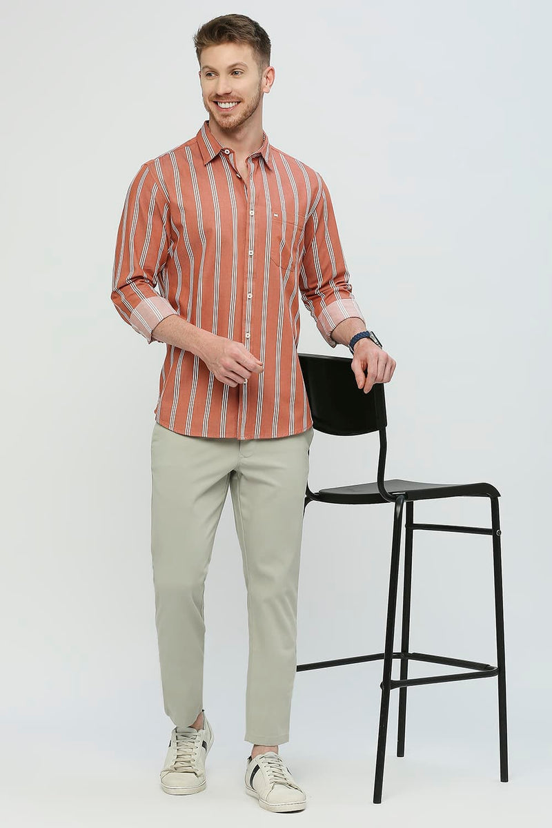 Slim Fit Cotton Twill Stripes Shirt